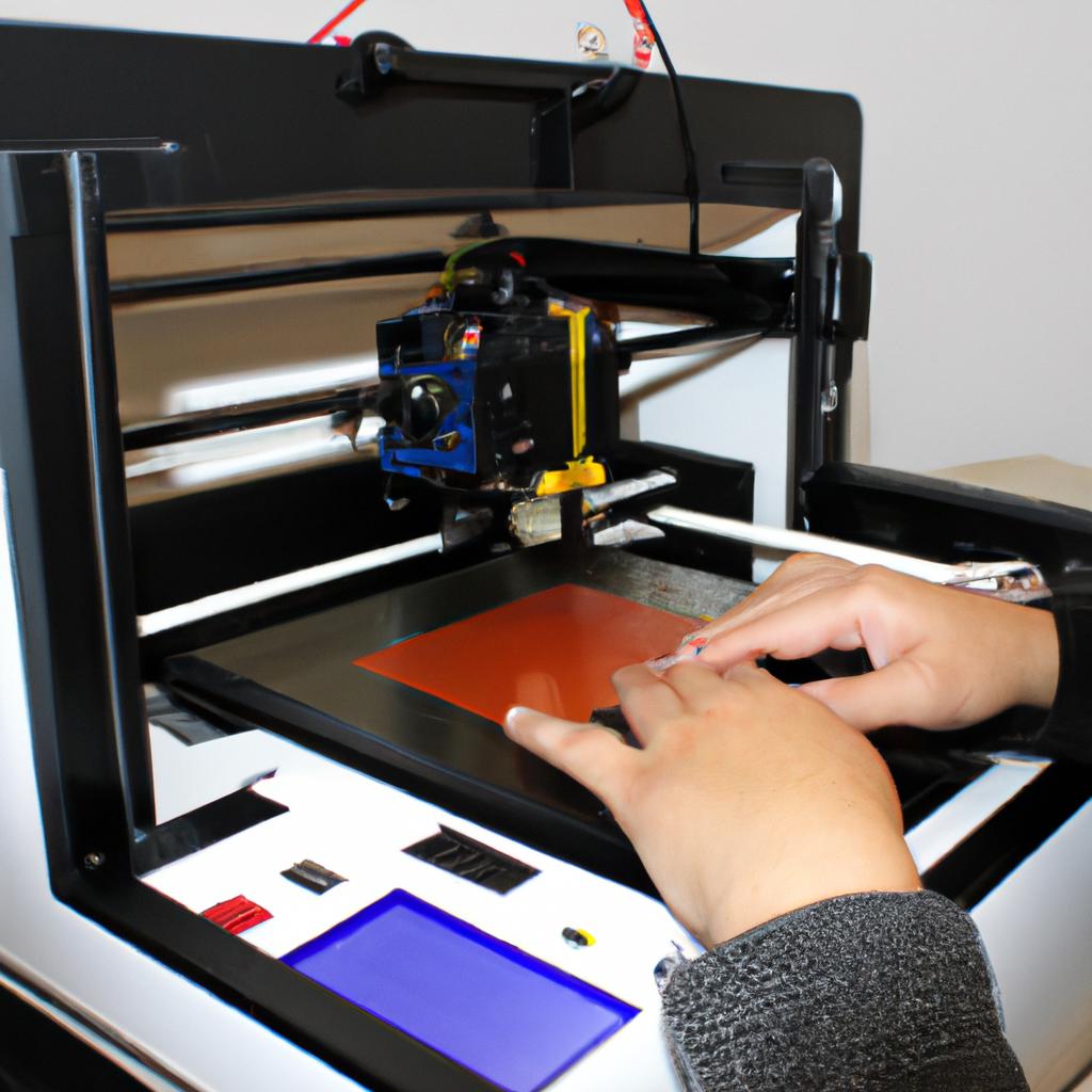Person operating 3D printer machine